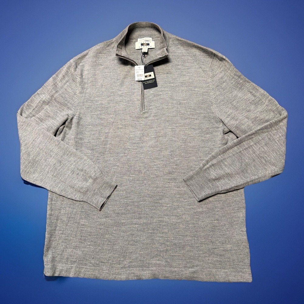 Joseph Abboud Sweater Men's XL Gray 1/4 Zip‎ Extra Fine Merino Wool Pullover